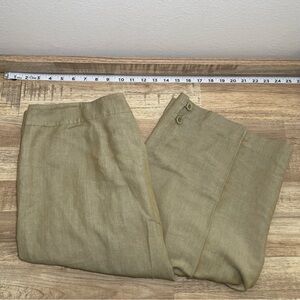 Eileen Fisher Wide Leg Cropped Knit‎ Linen Blend Pants Women L Green 25" Inseam